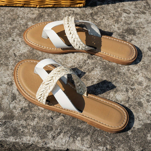 Women's Braided Band Thong Sandals Flat Slides