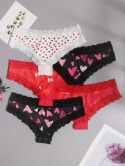 5 Pack Plus Size Lace Heart & Bow Print Panties Set