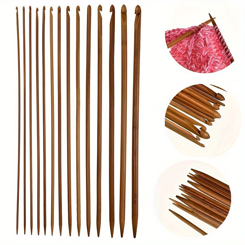 14pcs Carbonized Sweater Needles Wooden Crochet Set for Sewing & Weaving