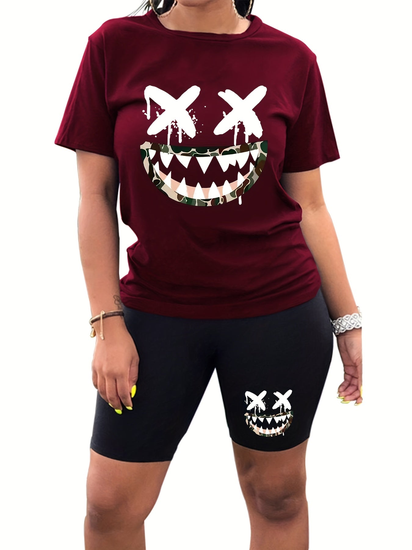 Cartoon Print 2 Piece Outfit Short Sleeve T Shirt & Shorts Summer Casual Set