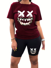Cartoon Print 2 Piece Outfit Short Sleeve T Shirt & Shorts Summer Casual Set