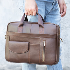 Men's Leather Briefcase Shoulder Bag Classic Large Capacity Crossbody Bags