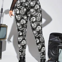 Floral Skull Print High Waist Sports Leggings