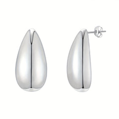 Melon Seed Water Drop Stud Earrings Minimalist Golden Silver Chunky