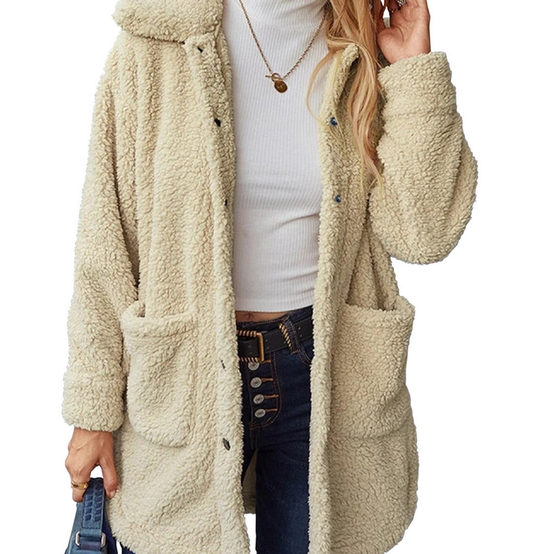 Fuzzy Teddy Coat Button Up Warm Outerwear