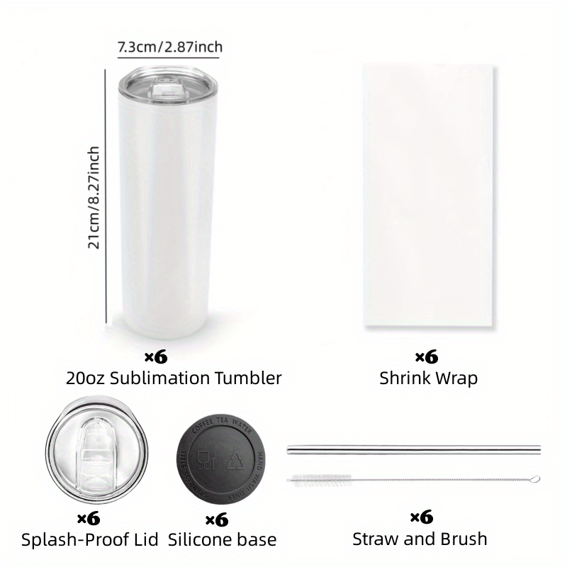 20 oz Thermal Sublimation Cups Double Wall Stainless Steel with Lid & Straw