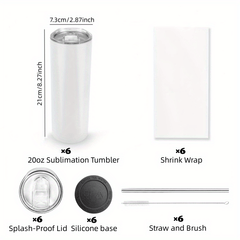 20 oz Thermal Sublimation Cups Double Wall Stainless Steel with Lid & Straw