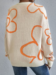 Flower Pattern Knitted Pullover Sweater Crew Neck Long Sleeve for Fall & Winter