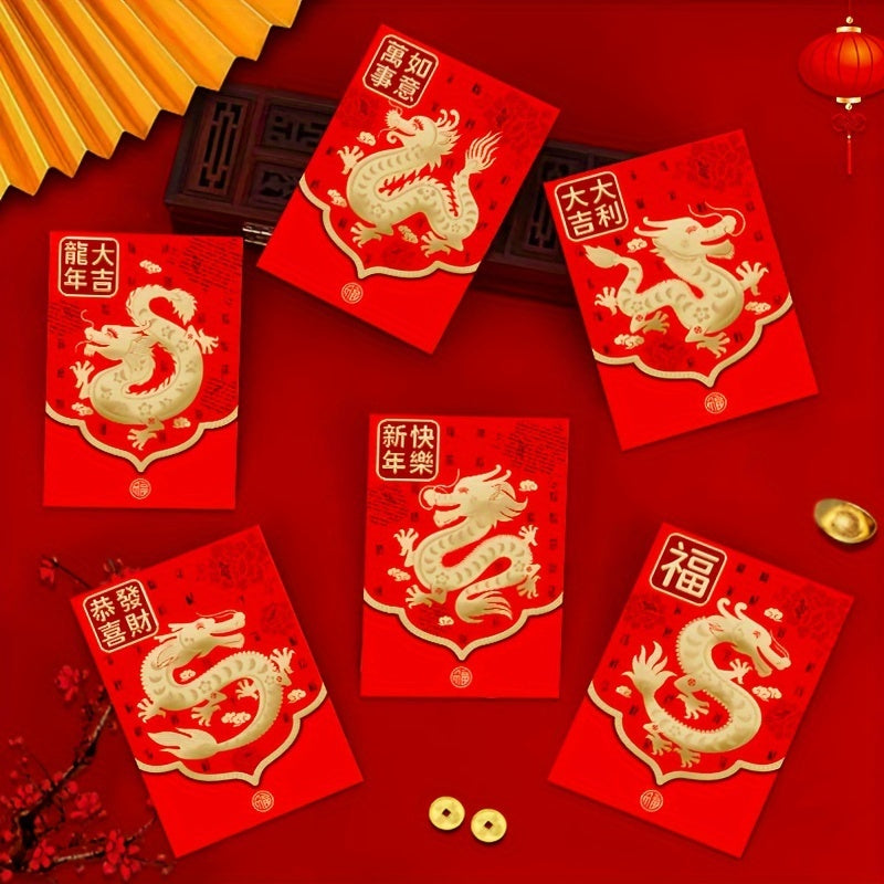 6pcs Year Dragon Red Envelope Cartoon Dragon Zodiac 3D Lucky Money Envelope