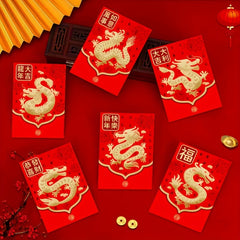 6pcs Year Dragon Red Envelope Cartoon Dragon Zodiac 3D Lucky Money Envelope