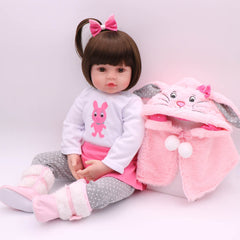 19" Soft Vinyl Reborn Baby Doll Glued Hairwig Pink Rabbit Outfit