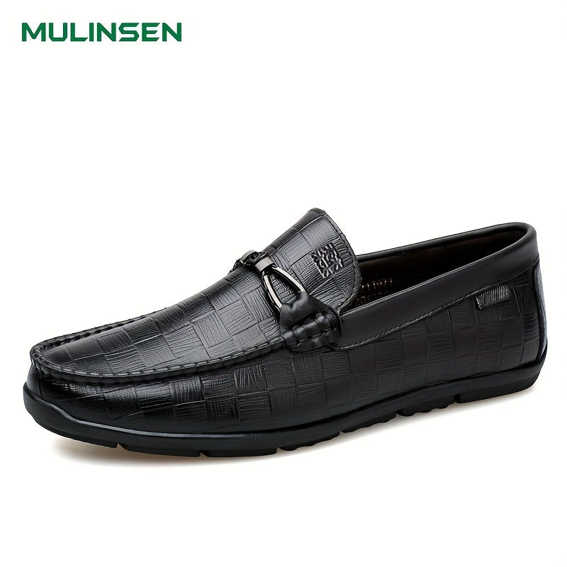 Men's Leather Plaid Bit Dress Shoes Soft Sole Slip On Formal Shoes