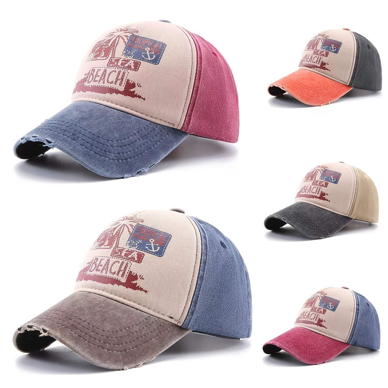 Men's Beach Print Distressed Baseball Cap