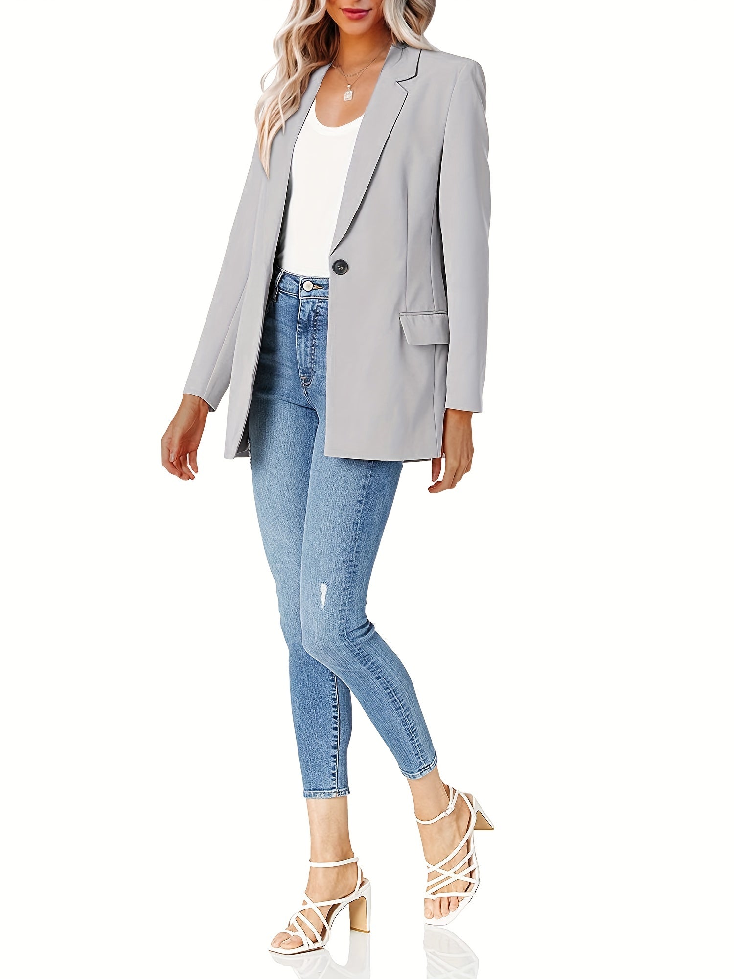 Basic Blazer Women's Plus Solid Long Sleeve Lapel Collar Workwear Blaz