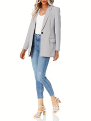 Basic Blazer Women's Plus Solid Long Sleeve Lapel Collar Workwear Blaz