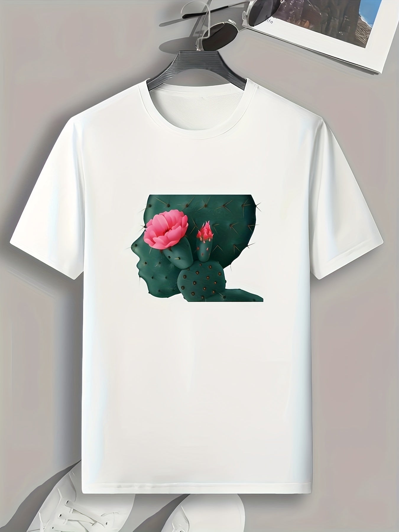 Cactus Flower Print Men's Graphic T shirt Comfy Summer Tee