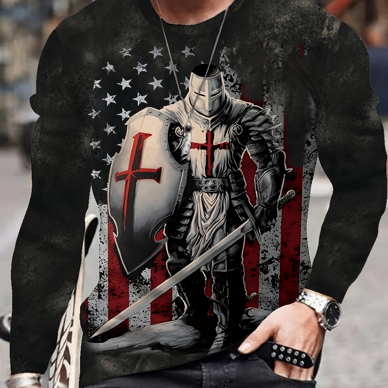 Soldier Digital Print Men's Long Sleeve T-shirt for Autumn