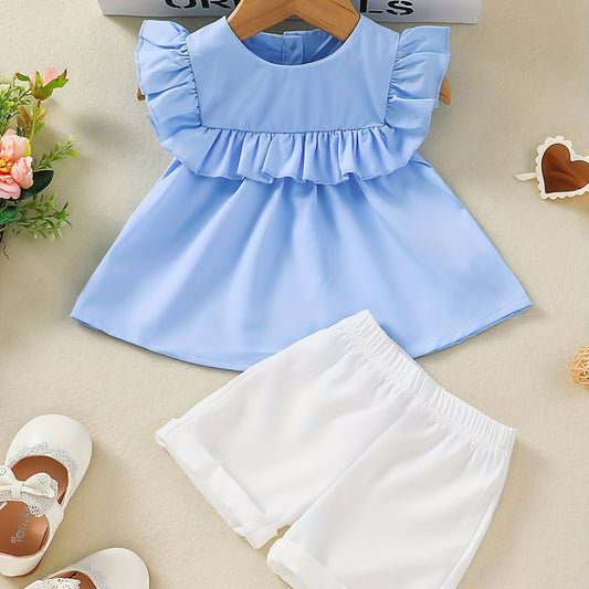 Baby Girl's Ruffled Top and Solid Shorts Set
