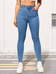 Mid Waist Skinny Jeans Slim Fit High Waist Versatile Denim Pants