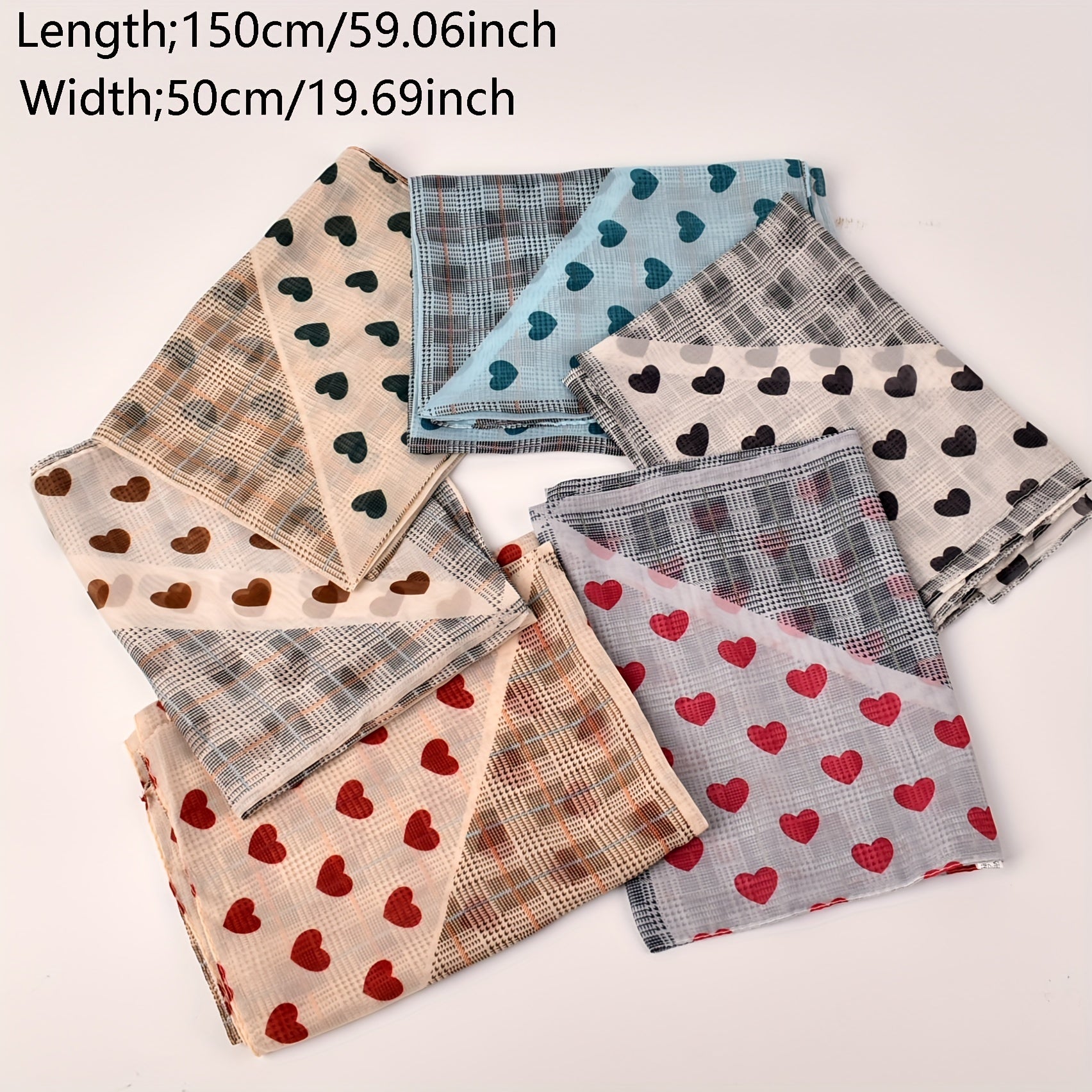Plaid Heart Chiffon Scarf Thin Shawl for Sun Protection