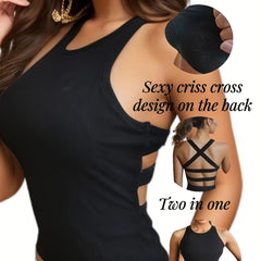 Ribbed Backless Tank Top Slim Padded Lingerie