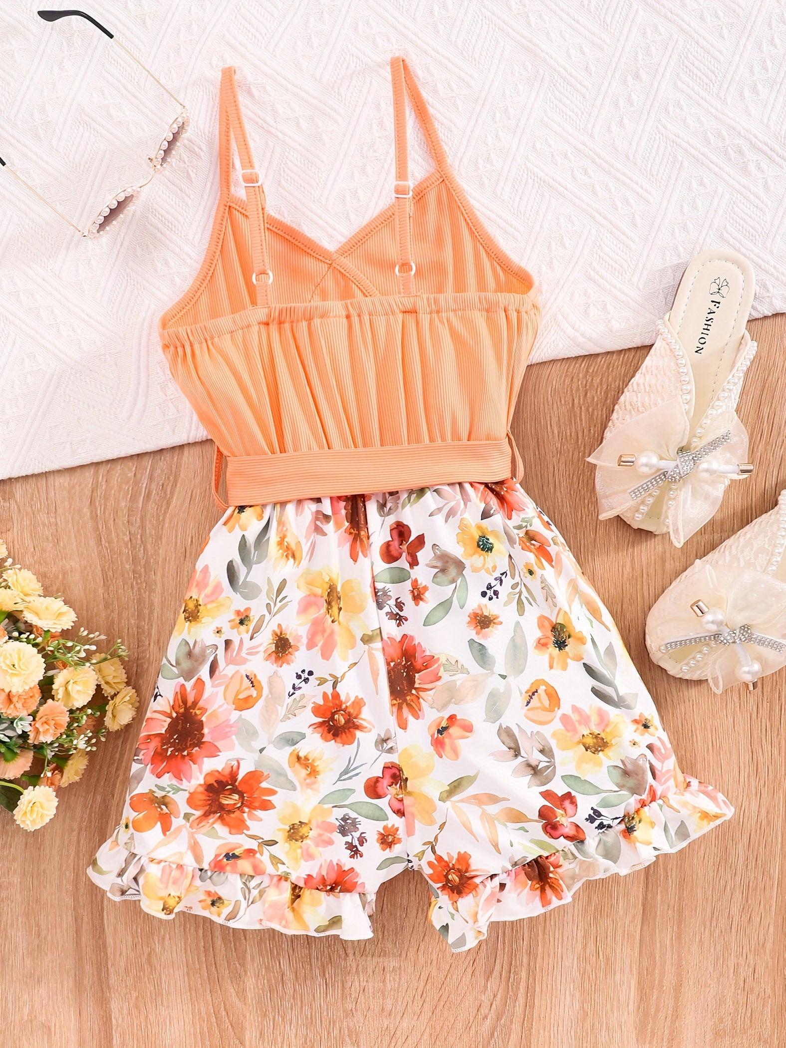 Boho Floral Spaghetti Strap V Neck Romper Jumpsuit