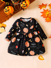 Baby Pumpkin Turkey Print Cut Dress