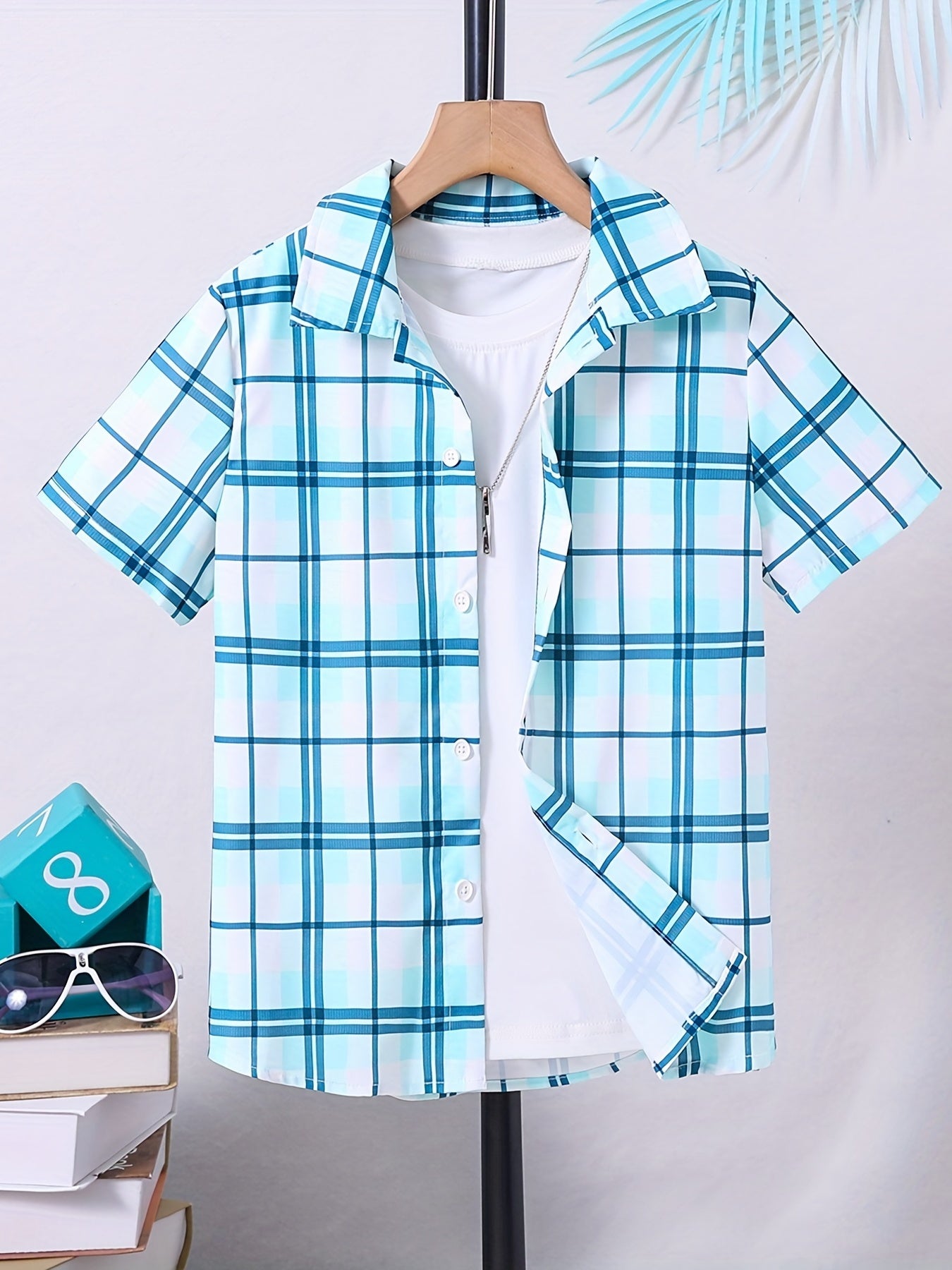 Plaid Casual Short Sleeve Shirt for Boys