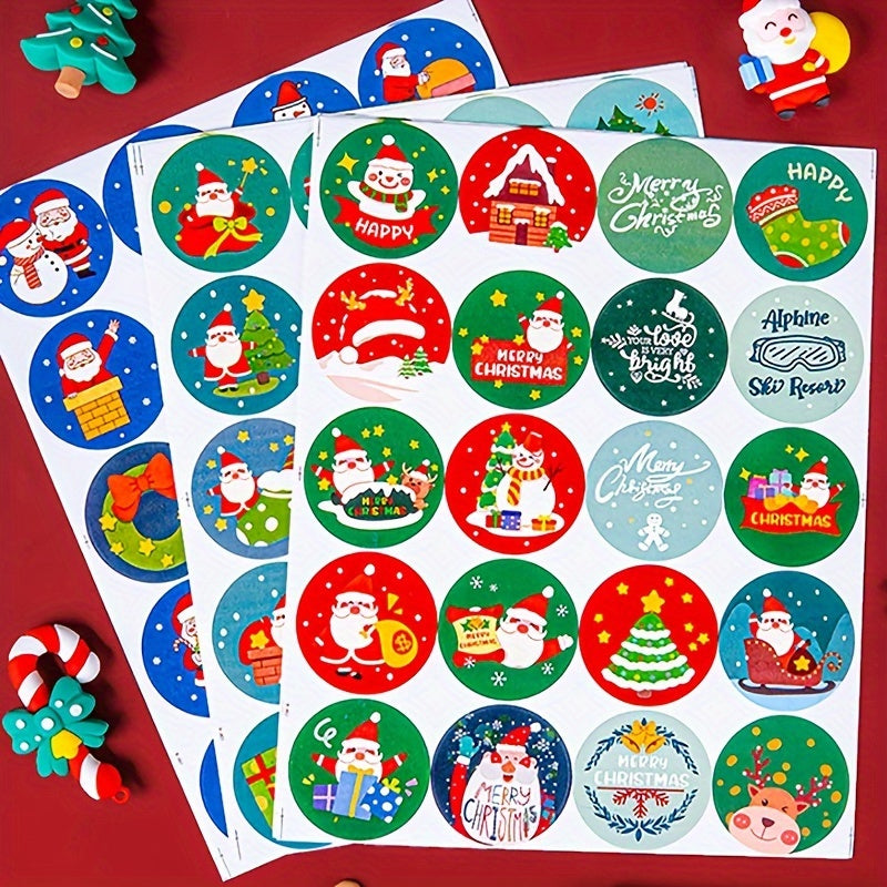 Christmas Sticker Striped Large Sheet Holiday Gift Cartoon Label 3sheets pack