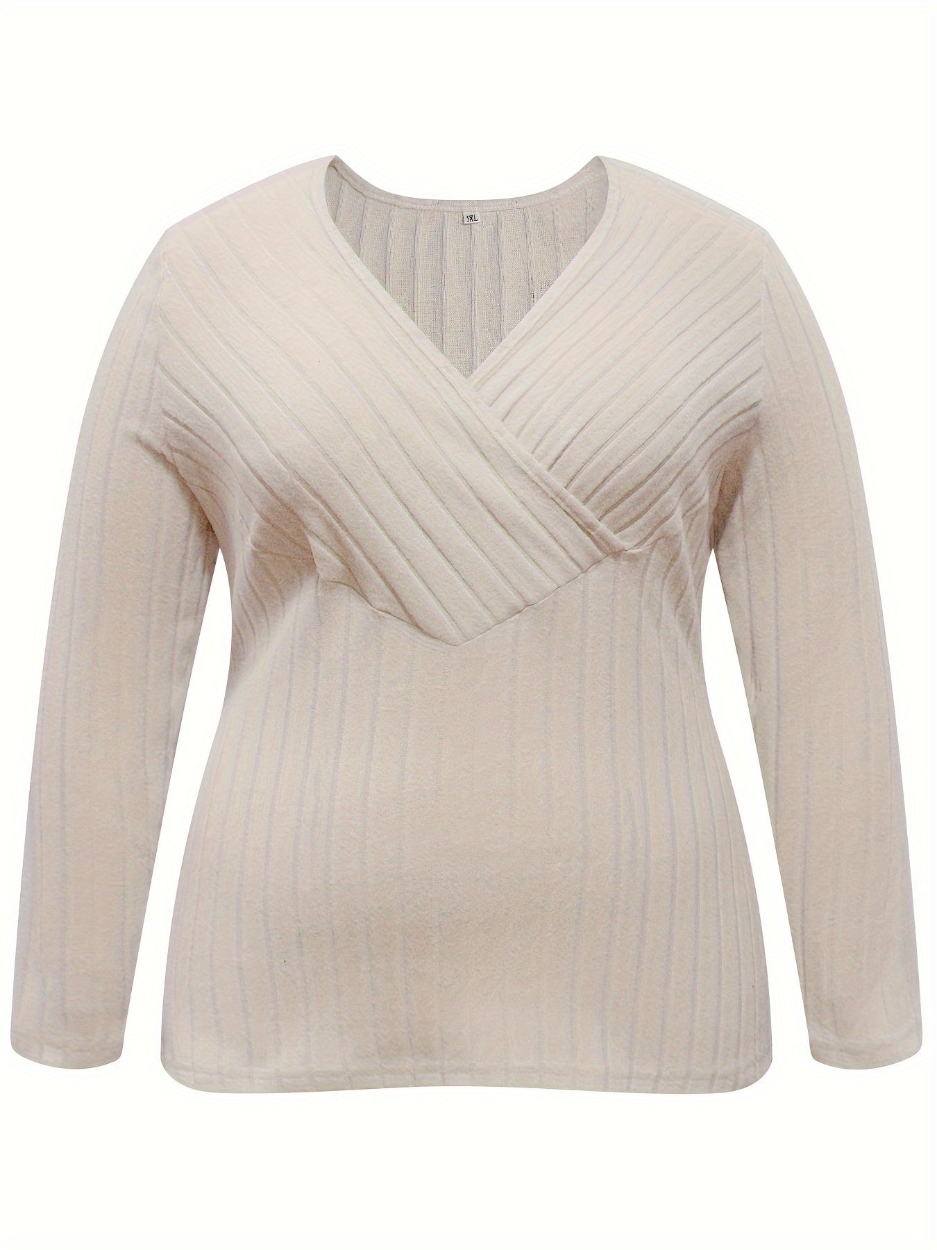 Casual Sweater Solid Ribbed Long Sleeve Surplice Neck Jumper