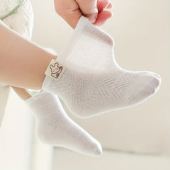 5Pairs Baby Girls Mesh Cartoon Pattern Socks Breathable Short Tube