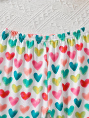 Girl's 2pcs Heart Print Pajama Set Long Sleeve Top & Pants