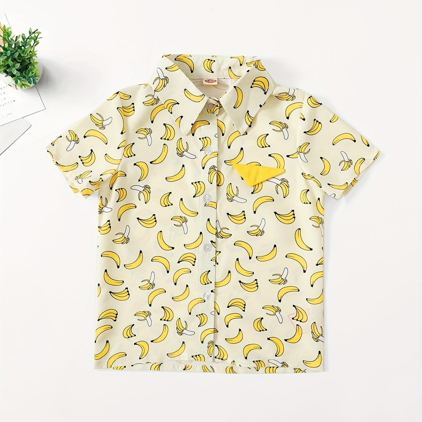 Banana Print Boys Casual Lapel Shirt for Summer