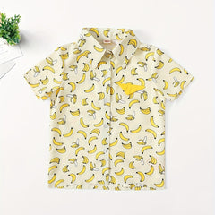 Banana Print Boys Casual Lapel Shirt for Summer