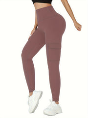 Women's Cargo Pockets Leggings High Waisted Tummy Control No See Through
