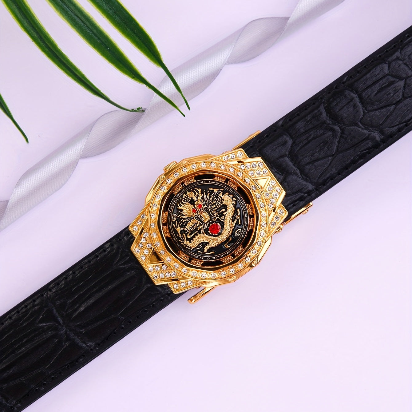 Men's PU Leather Belt For Suit Pants Trousers Jeans Automatic Buckle