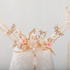 Faux Pearl Crystal Flower Tassels Hairpin Headband Wedding Bridal Jewelry