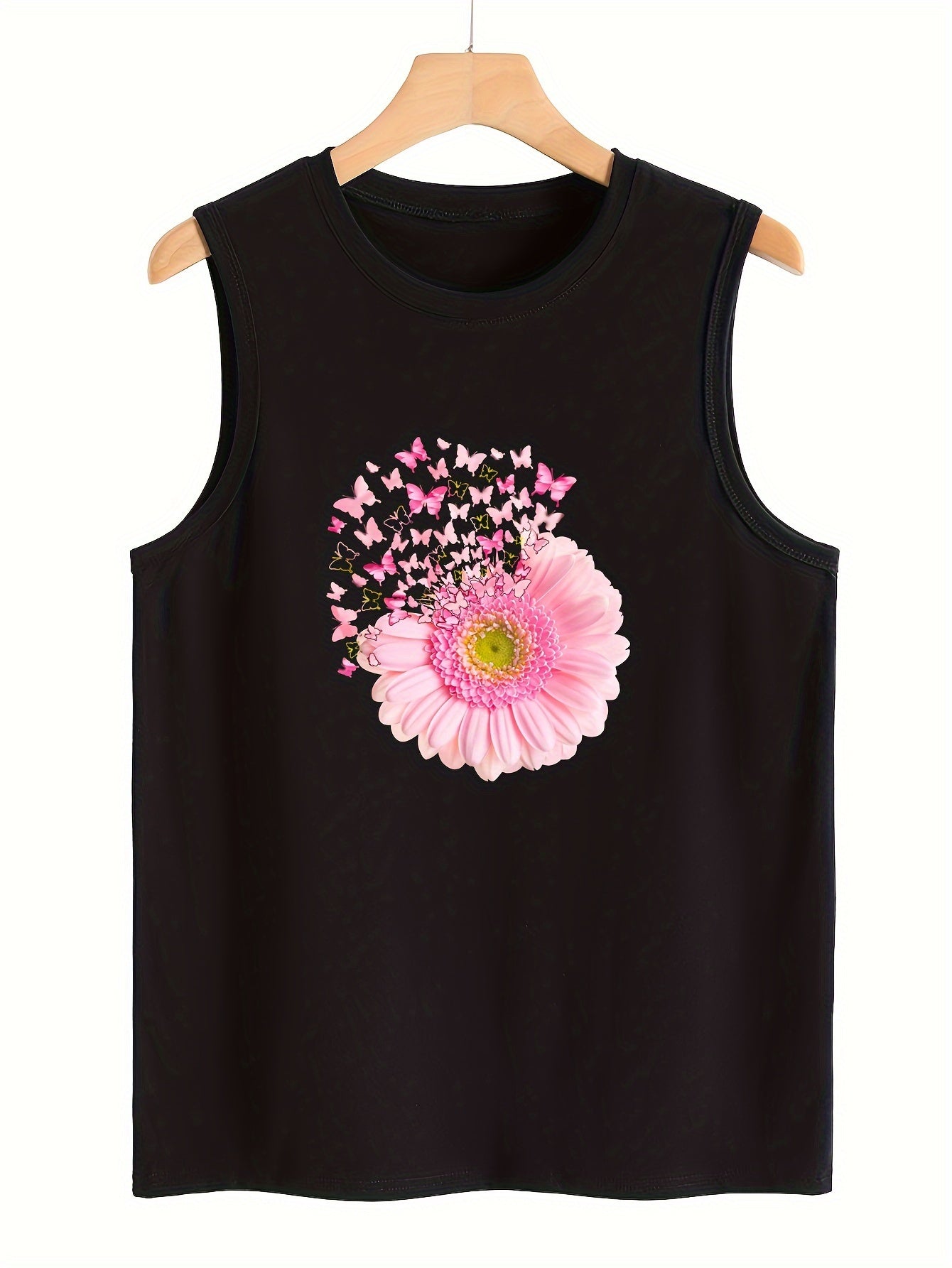 Butterfly & Floral Print Sleeveless Sports Vest Round Neck