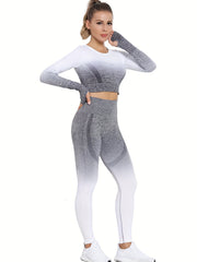 Gradient Long Sleeve Top & High Stretch Leggings Set