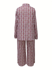 Plaid Print Shirt & Pants Outfit 2 Piece Set