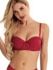2pcs Lace Push Up Bras Comfy & Breathable Women's Lingerie