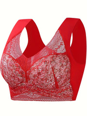 Floral Print Lace Wireless Bra Comfy & Breathable