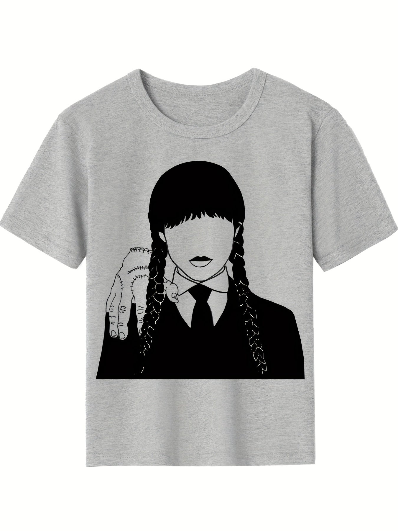 Girls Cartoon Portrait T-shirt Soft Cotton Crew Neck Short Sleeve