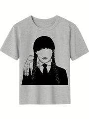 Girls Cartoon Portrait T-shirt Soft Cotton Crew Neck Short Sleeve
