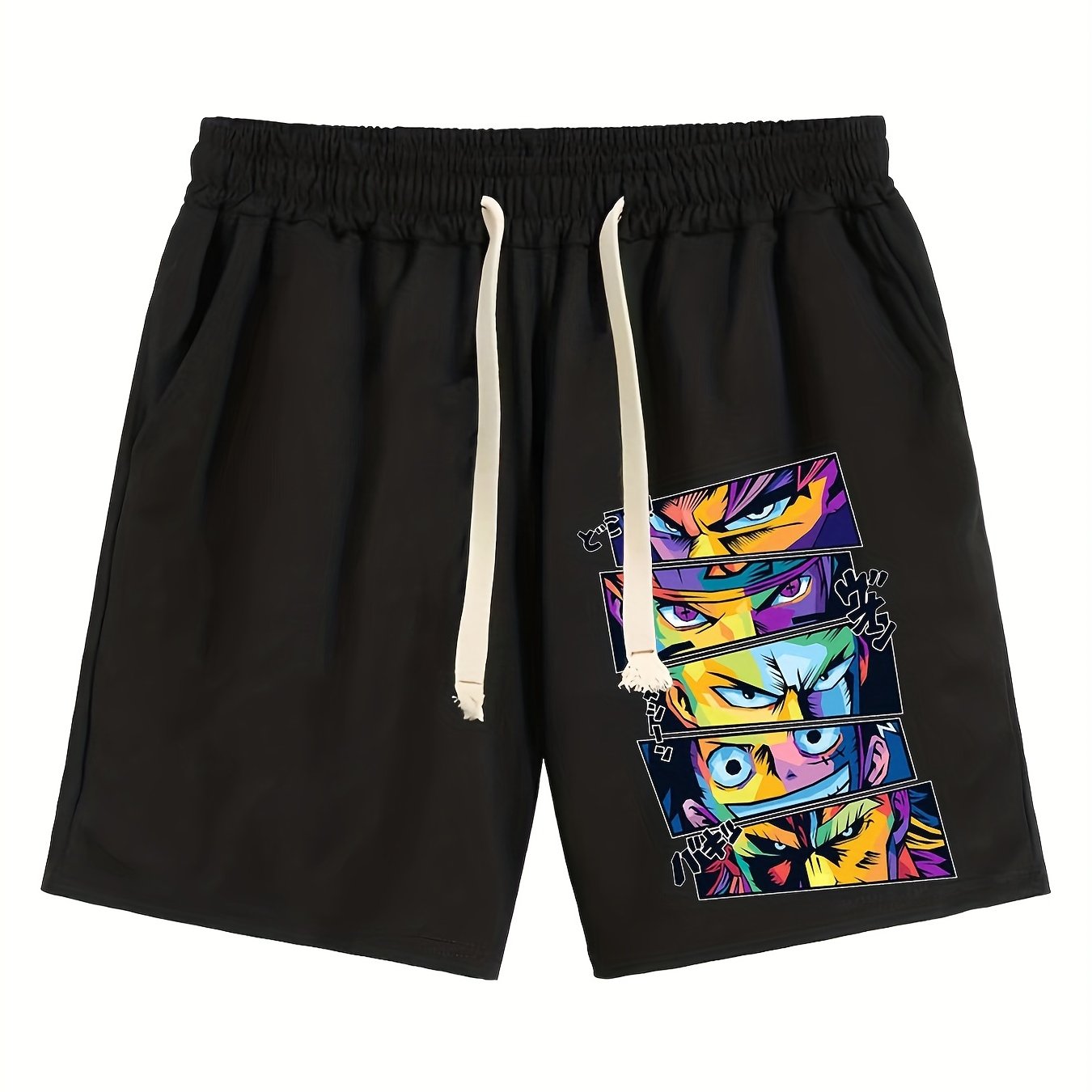 Anime Print Men's Casual Shorts Drawstring Waist Breathable Comfy Summer