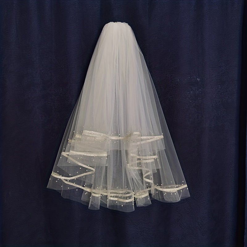 2 Tiers Ribbon Edge Bridal Wedding Veil Hair Accessories
