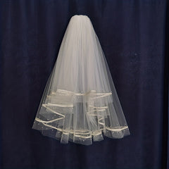 2 Tiers Ribbon Edge Bridal Wedding Veil Hair Accessories