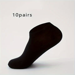Teenager's Solid Liner Anklet Socks 10 Pairs Cotton Blend Soft Non Slip Socks