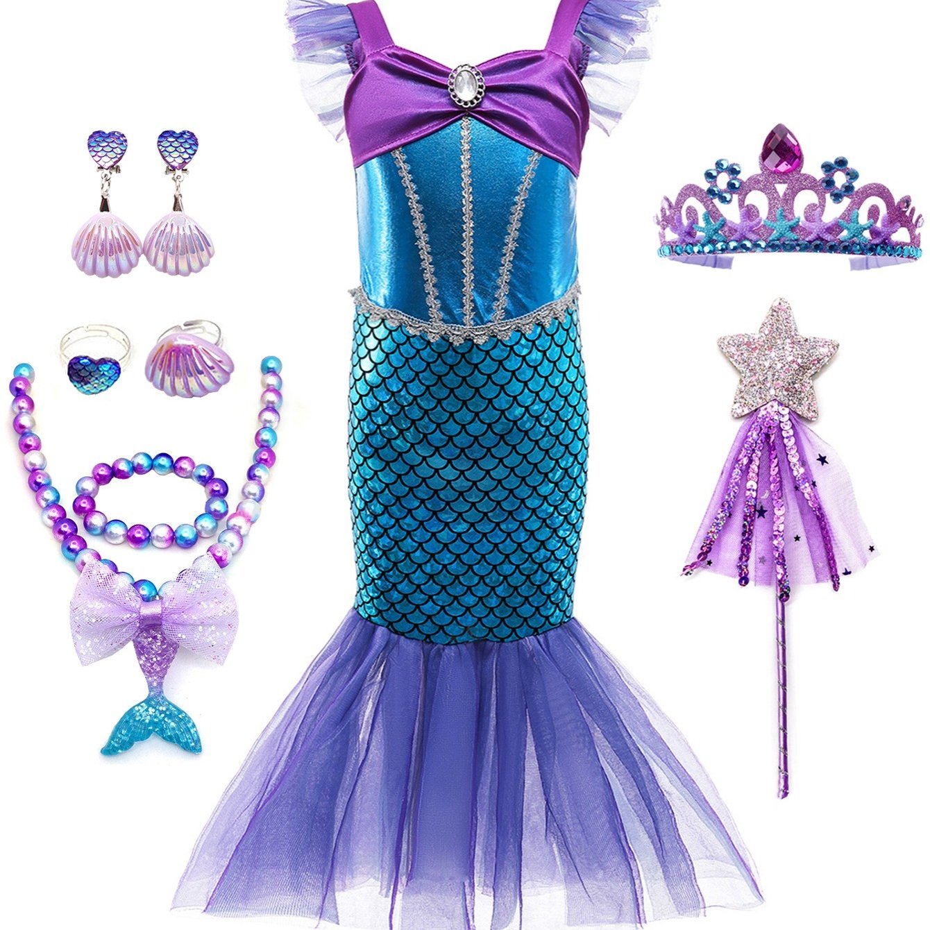 Girls Princess Mermaid Dress Costume Birthday Party Christmas Outfit Set