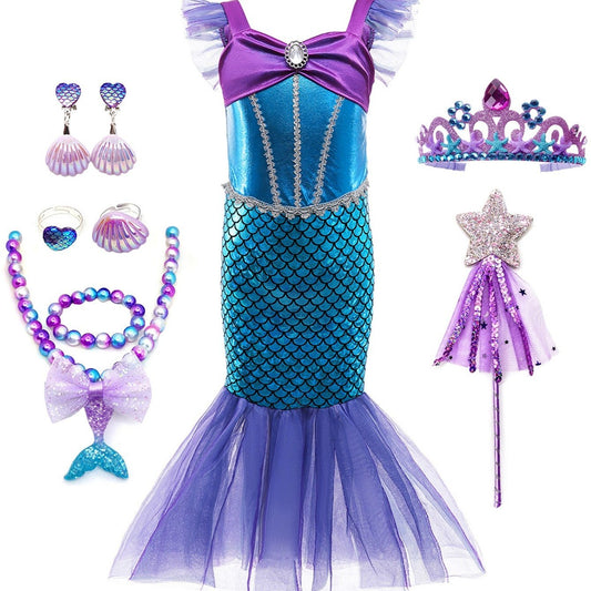 Girls Princess Mermaid Dress Costume Birthday Party Christmas Outfit Set